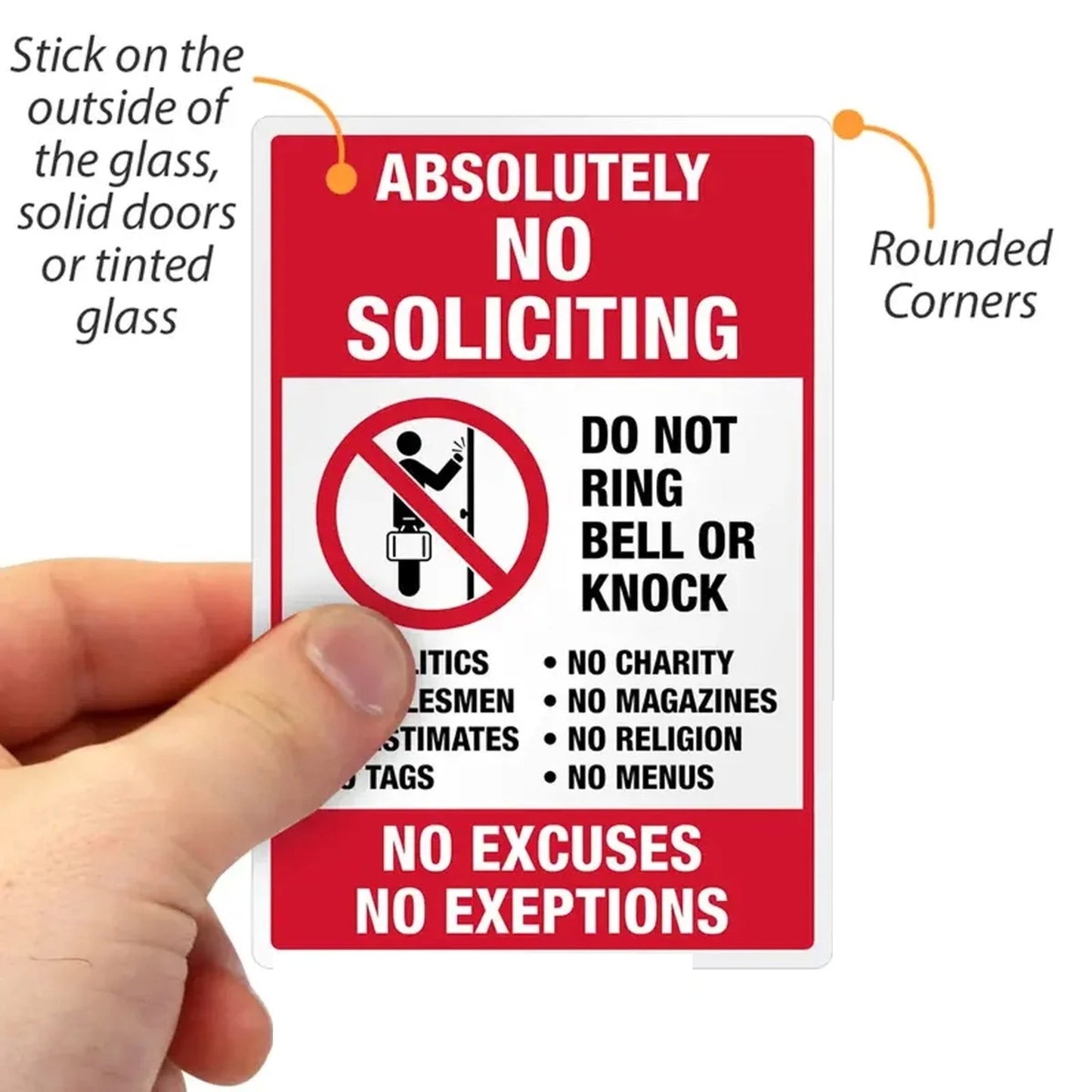 Absolutely No Soliciting Sign 3.75 x 5.5 in Aluminum Reflective Red Home Door