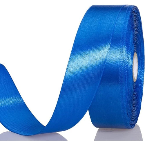5 pack blue polyester satin ribbon rolls, 25mm width