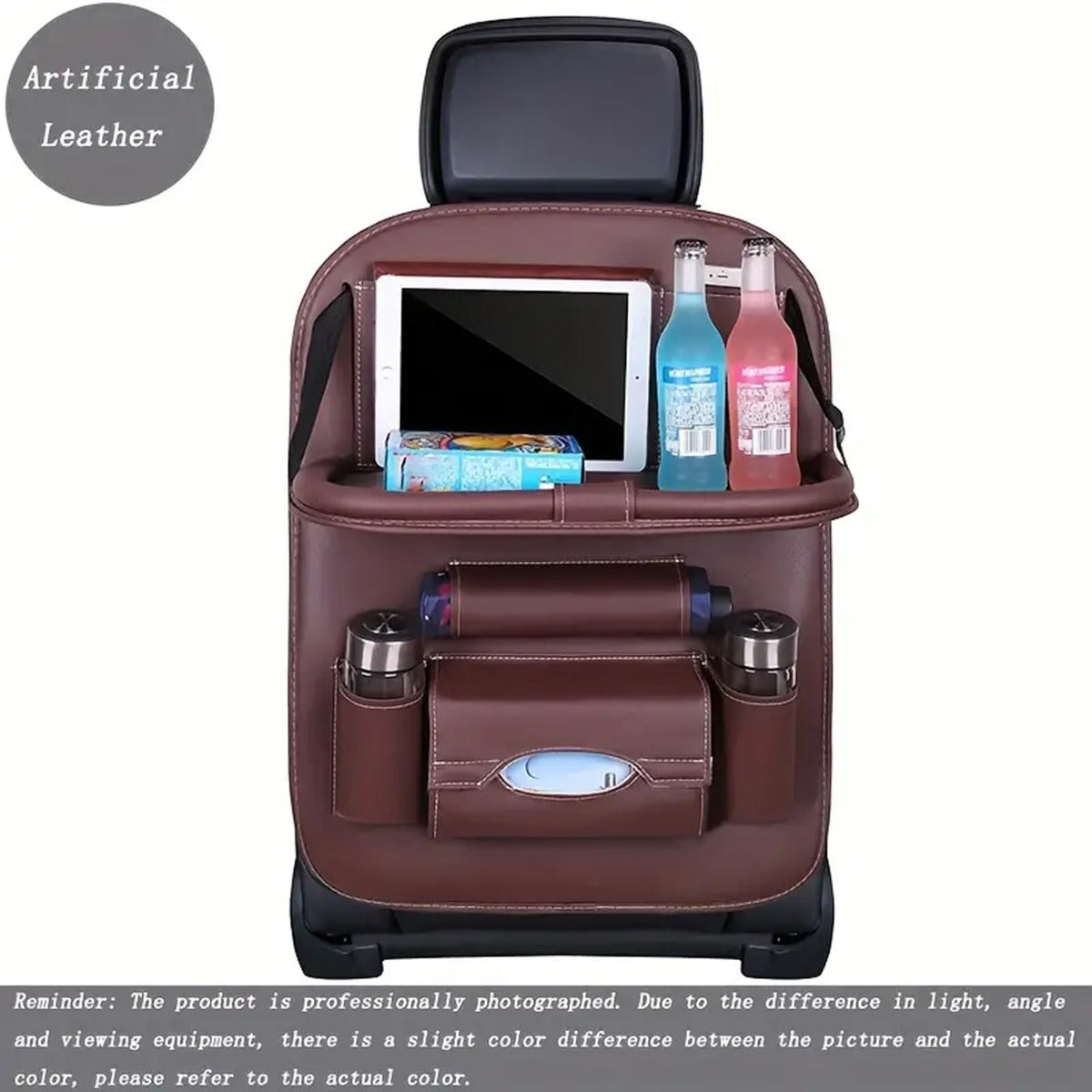 Upgrade Your Car With This Luxury Leather Storage Bag And Tray - Perfect For Kids' Snacks And Toys WINE RED