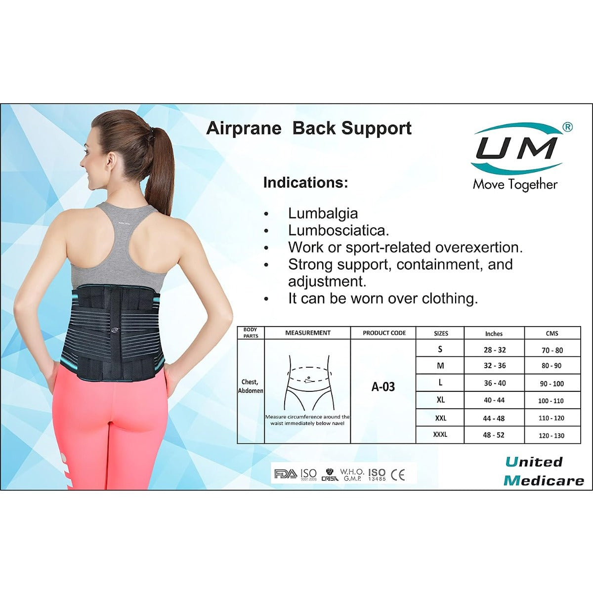 Back Support Belt With Adjustable Straps-L