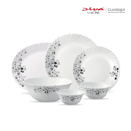 La Opal Glass, Classique Collection, Glass Dinner Set 21 pcs-MYSTRIO BLACK