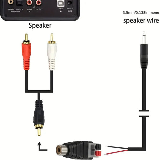 Speaker Wire To Audio Male RCA Connector Adapter