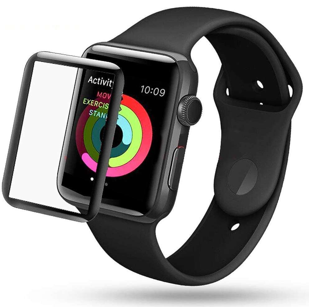 Compatible Smart Watch 3D Full Screen Tempered Glass - 38mm/40mm/42mm/44mm (Black)-42mm