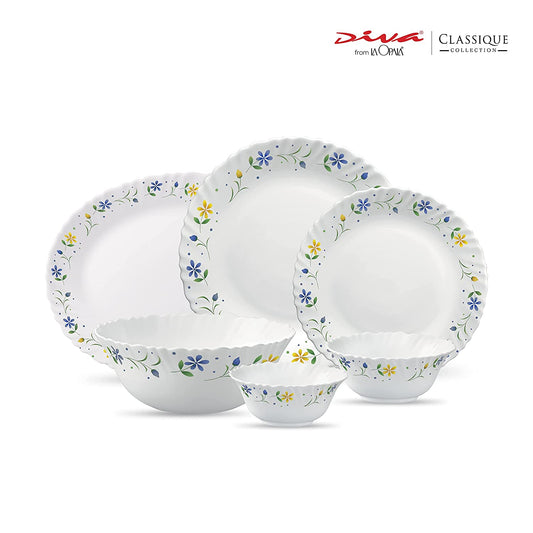 La Opal Glass, Classique Collection, Glass Dinner Set 21 pcs-TWILIGHT BOUQUET