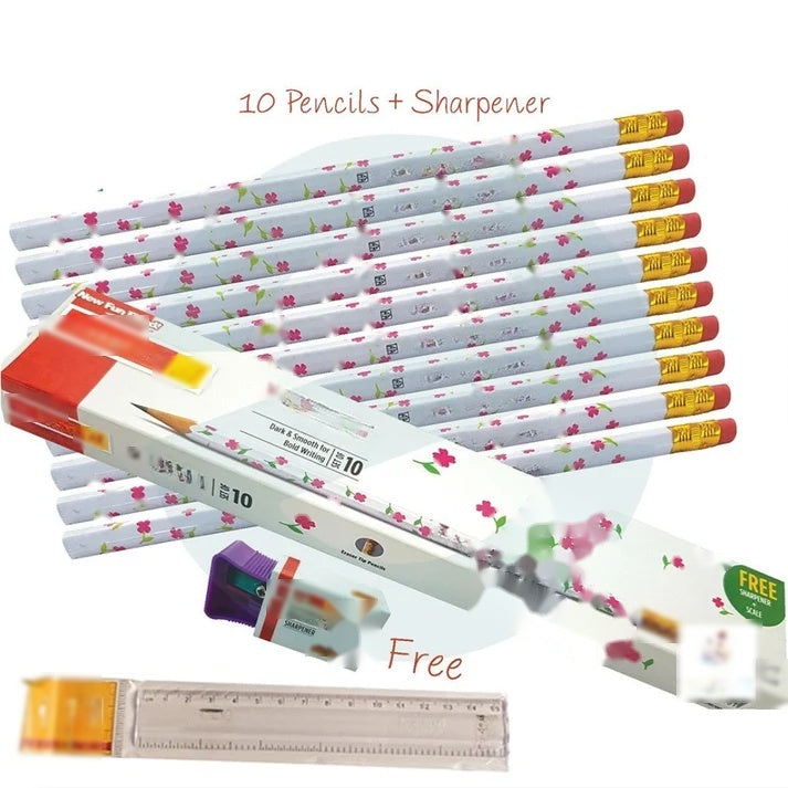 Flora Classic Dark Smooth Pencils with Free Sharpener and Scale