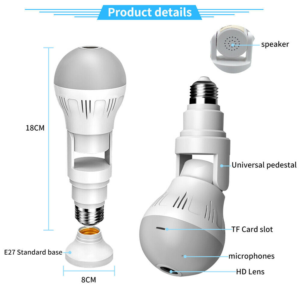 1080P HD Smart WiFi Bulb Light Security Camera