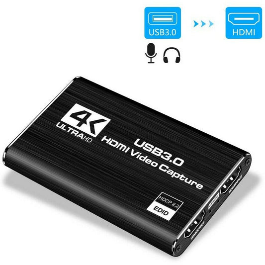 Audio Video Capture Card, 4K HDMI USB 3.0 Capture Adapter, 1080P 60fps Portable Video Converter for Gaming, Live Broadcast, Video Recording, Game Capture Card