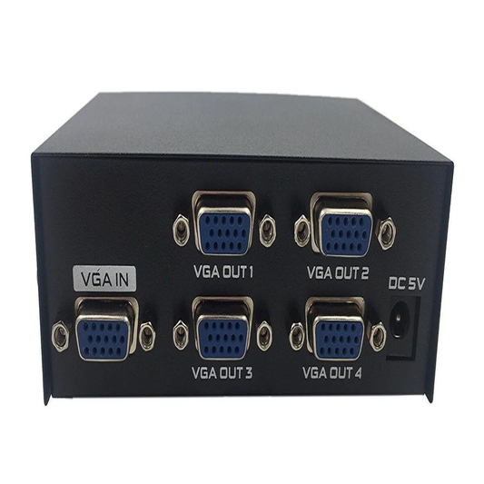 4-Port VGA Splitter Box – 1 In 4 Out Video Duplicator for Monitors, Projectors & Displays – Metal Housing, USB Powered