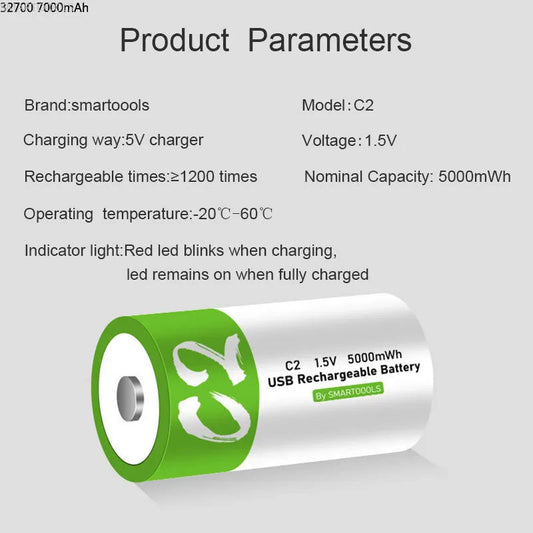 C - Size 1.5V RECHARGEABLE BATTERY 5000 mwh