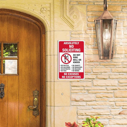 Absolutely No Soliciting Sign 3.75 x 5.5 in Aluminum Reflective Red Home Door
