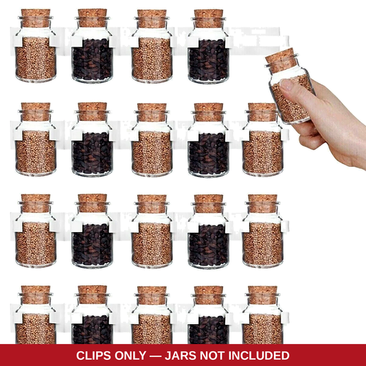 Spice Jar Clips 4PCS White Adhesive Rack Holder Cabinet Door Wall Mount Pantry