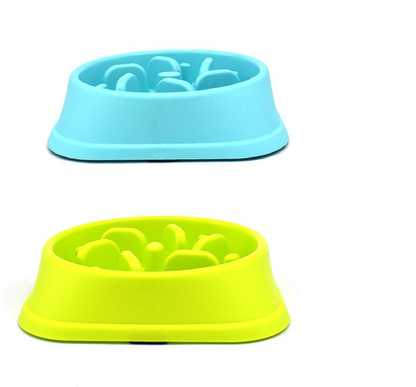 Dog Food Slow Feeder Plastic Bowl BLUE