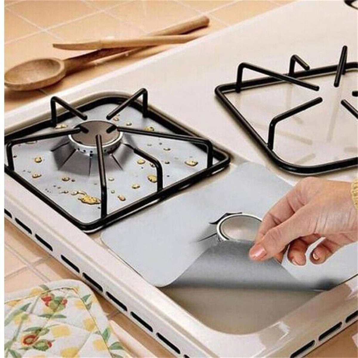4pc Premium Reusable Gas Stovetop Burner Protector Pad Liner Cover