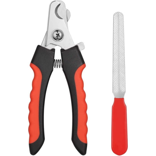 Pet nail clippers with safety lock and protective guard, with bonus nail file