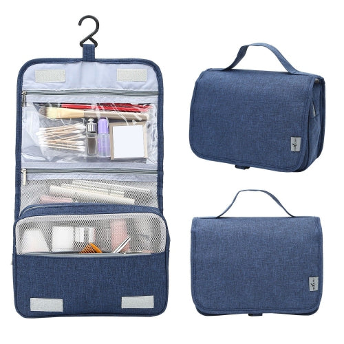 Blue folding hanging toiletry makeup travel bag with hook