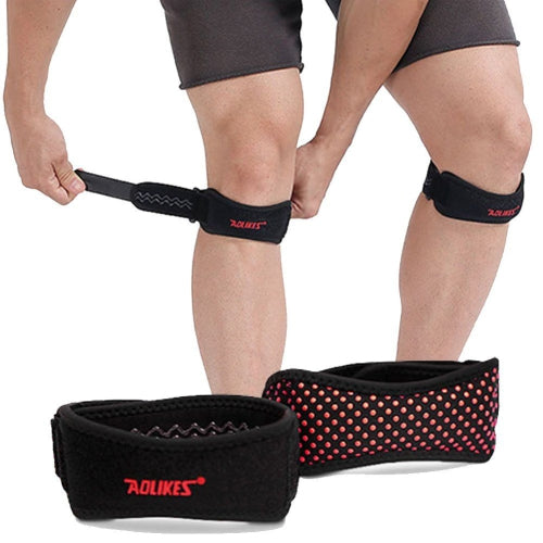 Black adjustable patella support strap with silicone gel pad