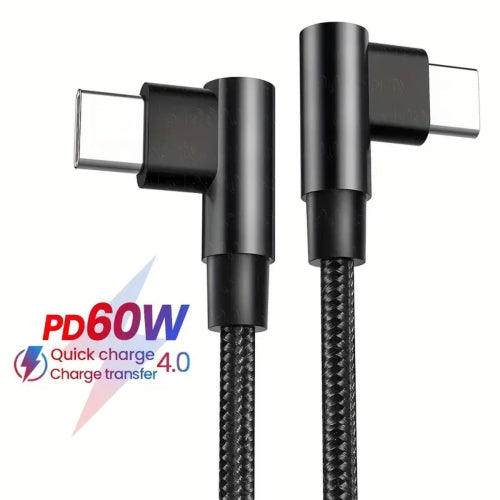 Double elbow 90 degree USB Type C to Type C charging cable, black