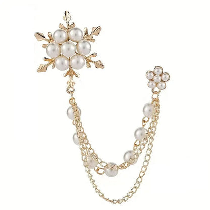 Elegant Imitation Pearl Snowflake Tassel Brooch Pin