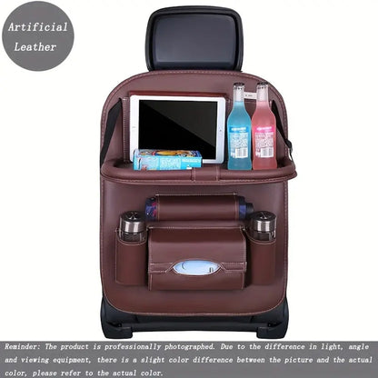 Upgrade Your Car With This Luxury Leather Storage Bag And Tray - Perfect For Kids' Snacks And Toys WINE RED