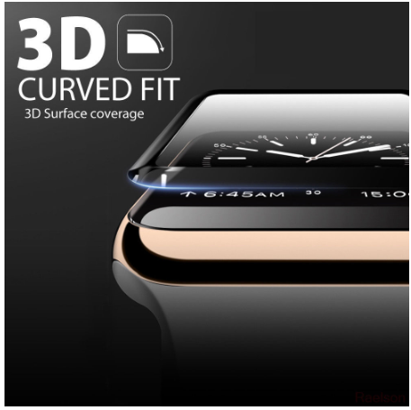Compatible Smart Watch 3D Full Screen Tempered Glass - 38mm/40mm/42mm/44mm (Black)-40mm