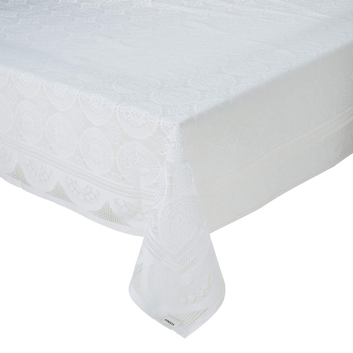 Dining Table Cover White Croshia Cloth Net For 6 Seater 60*90 Inches (Self Design)