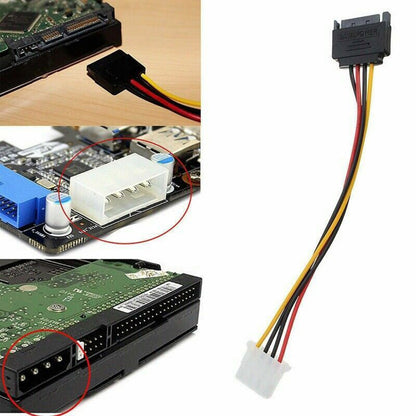 6" 4-pin Molex Female to 15-pin SATA Male Power Cable
