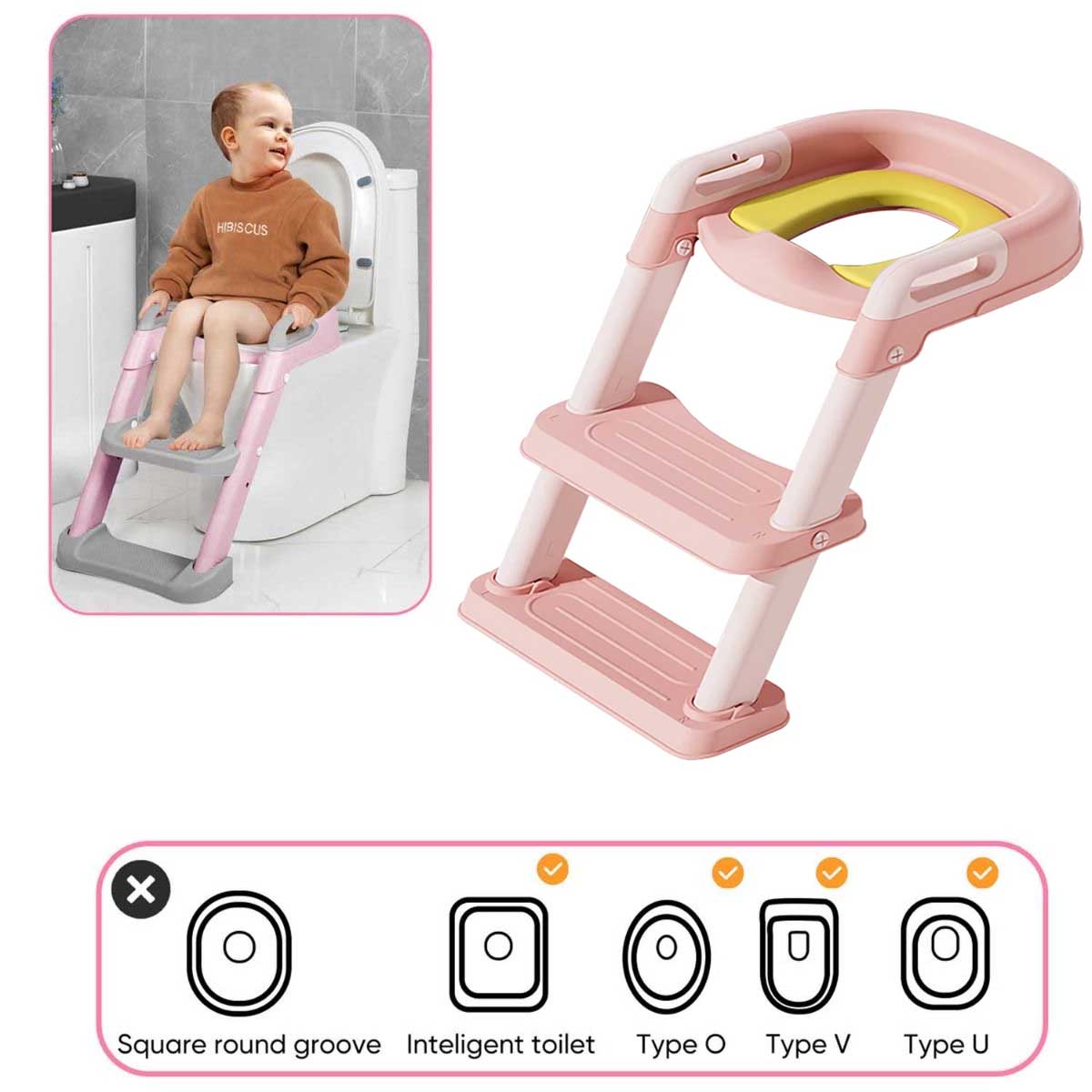 Potty Training Child Toilet Seat with Ladder - peach