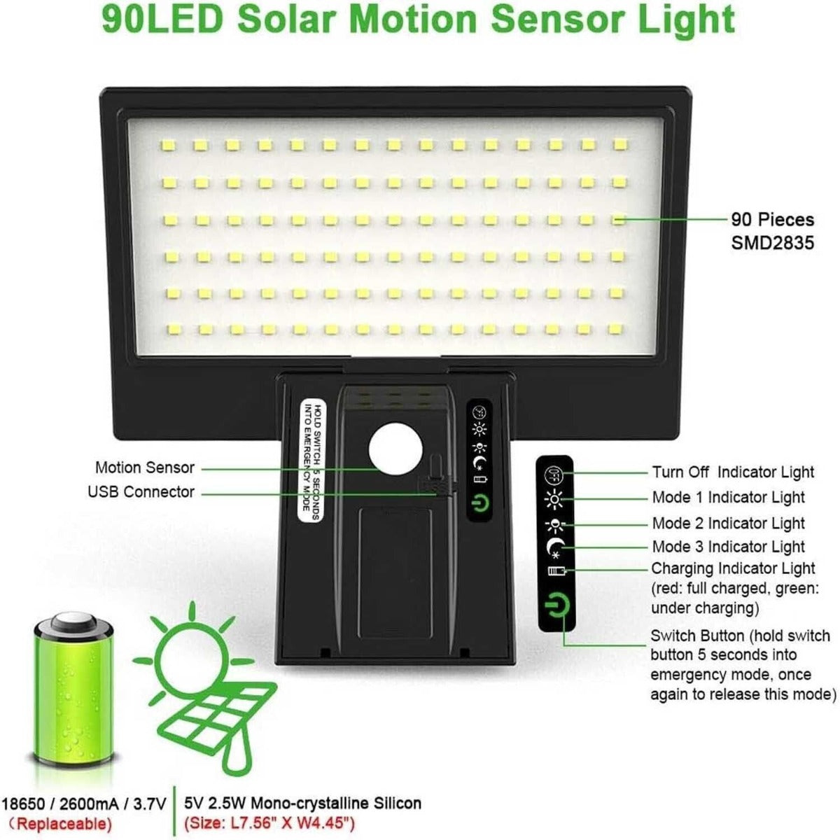 USB Charging Solar Powered Wall Lights