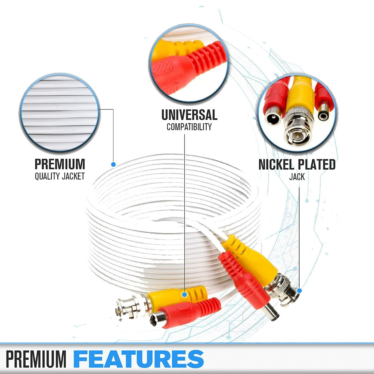 10M BNC monitoring Cable White