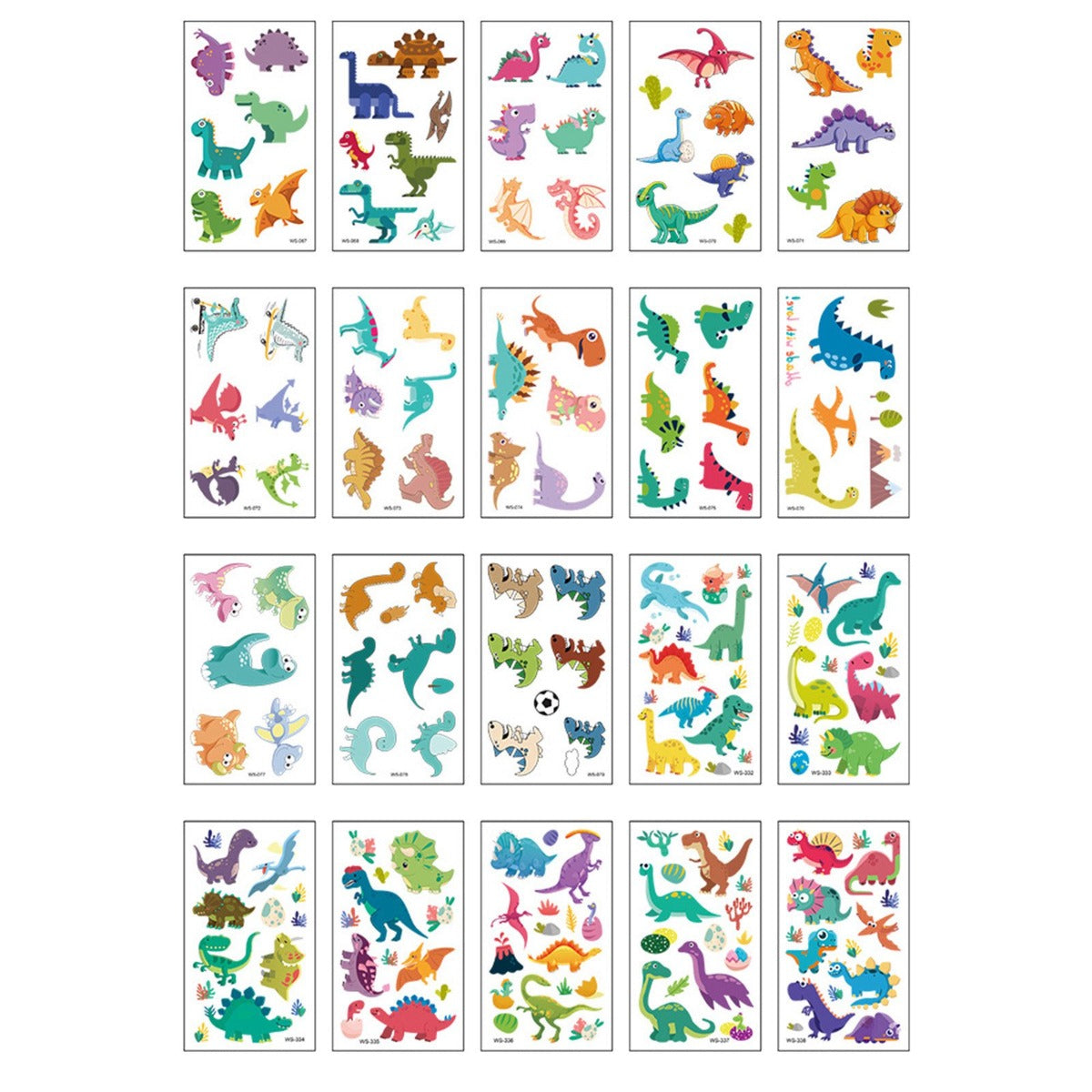 20 Sheets Dinosaur Washable Temporary Stickers