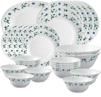 La Opal Glass, Classique Collection, Glass Dinner Set 21 pcs-JUNIPER BLUE