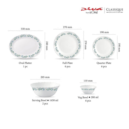 La Opal Glass, Classique Collection, Glass Dinner Set 21 pcs-LAVENDER DEW