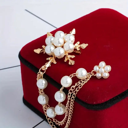 Elegant Imitation Pearl Snowflake Tassel Brooch Pin