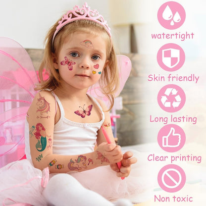8 Sheets Glitter Mermaid & Unicorn Temporary Tattoo Stickers