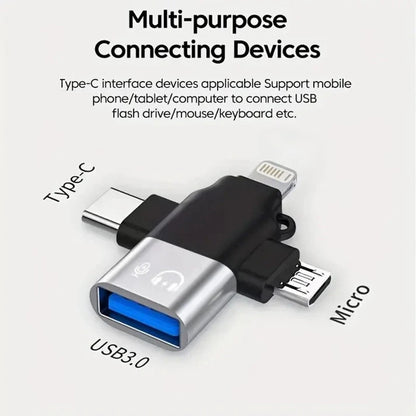 4 in 1 OTG Adapter, USB 3.0 Female to Type C, Micro USB, 8 Pin