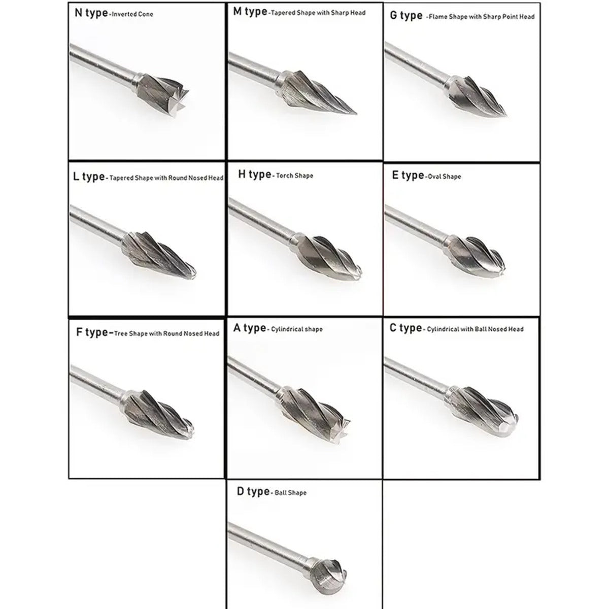 10Pcs Double Cut Carbide Rotary Burr Set