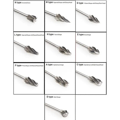 10Pcs Double Cut Carbide Rotary Burr Set