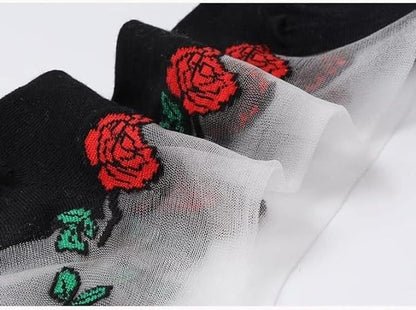 5 Flower Print Short Socks Breathable Lightweight Mesh Women's Stockings Hosiery