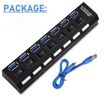 7-Port USB 3.0 Hub with Individual Power Switches & LEDs