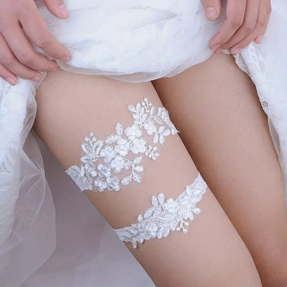2pcs bridal lace garter with flower leg rings