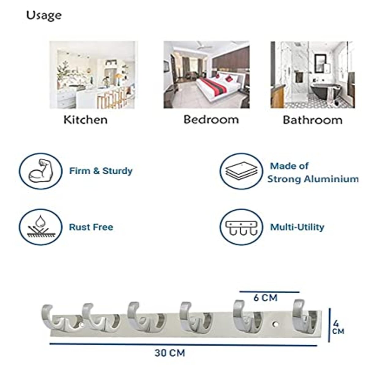 6 Pin Bathroom Cloth Hooks Hanger