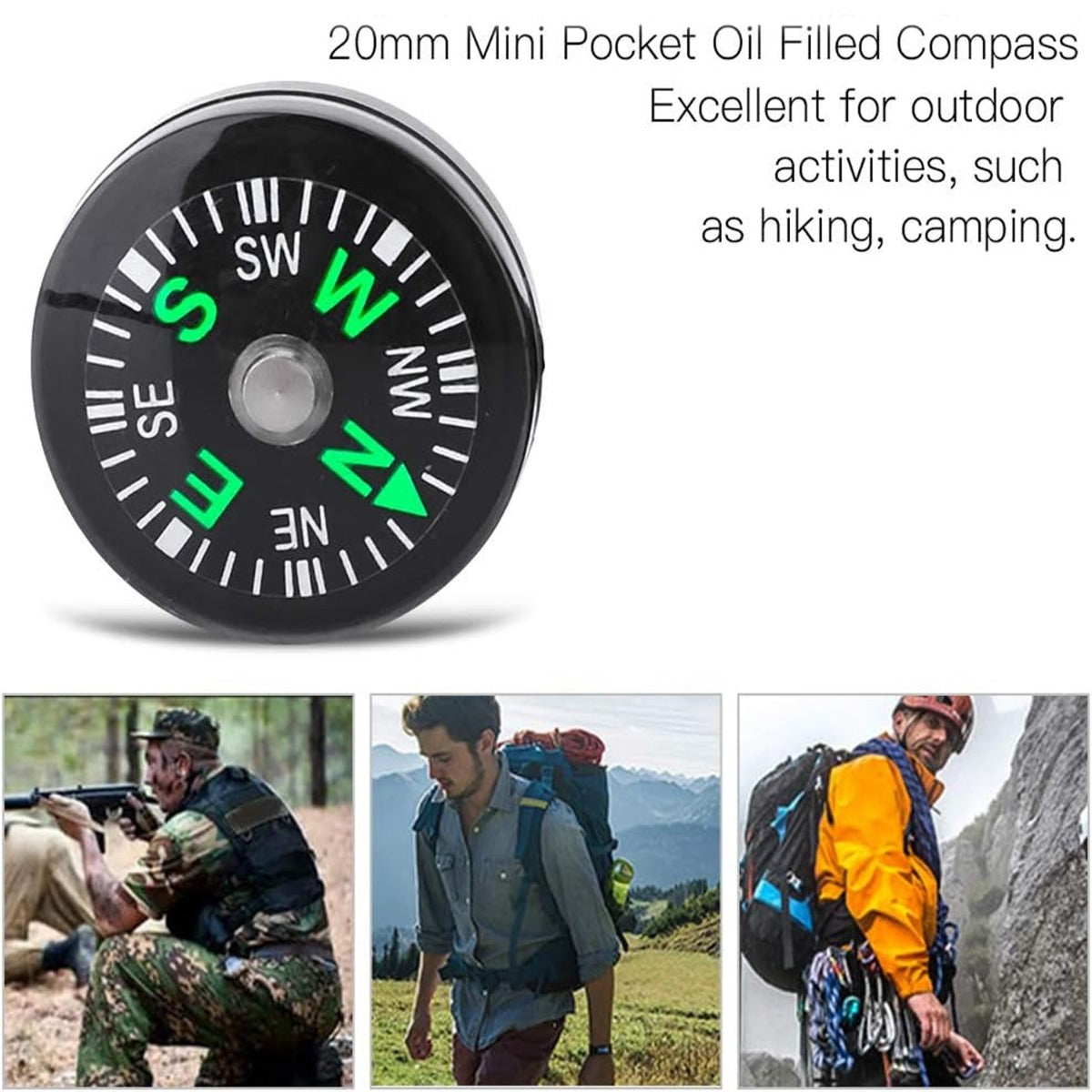 Lightweight Pocket Oil Filled Button Compass