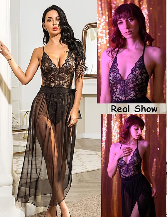 V-neck Wave Trim Teddy Lingerie Jump Bodysuit Back Hollowed-out Women