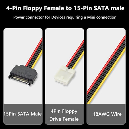 4 Pin Floppy Drive to 15 Pin SATA Male Power Cable
