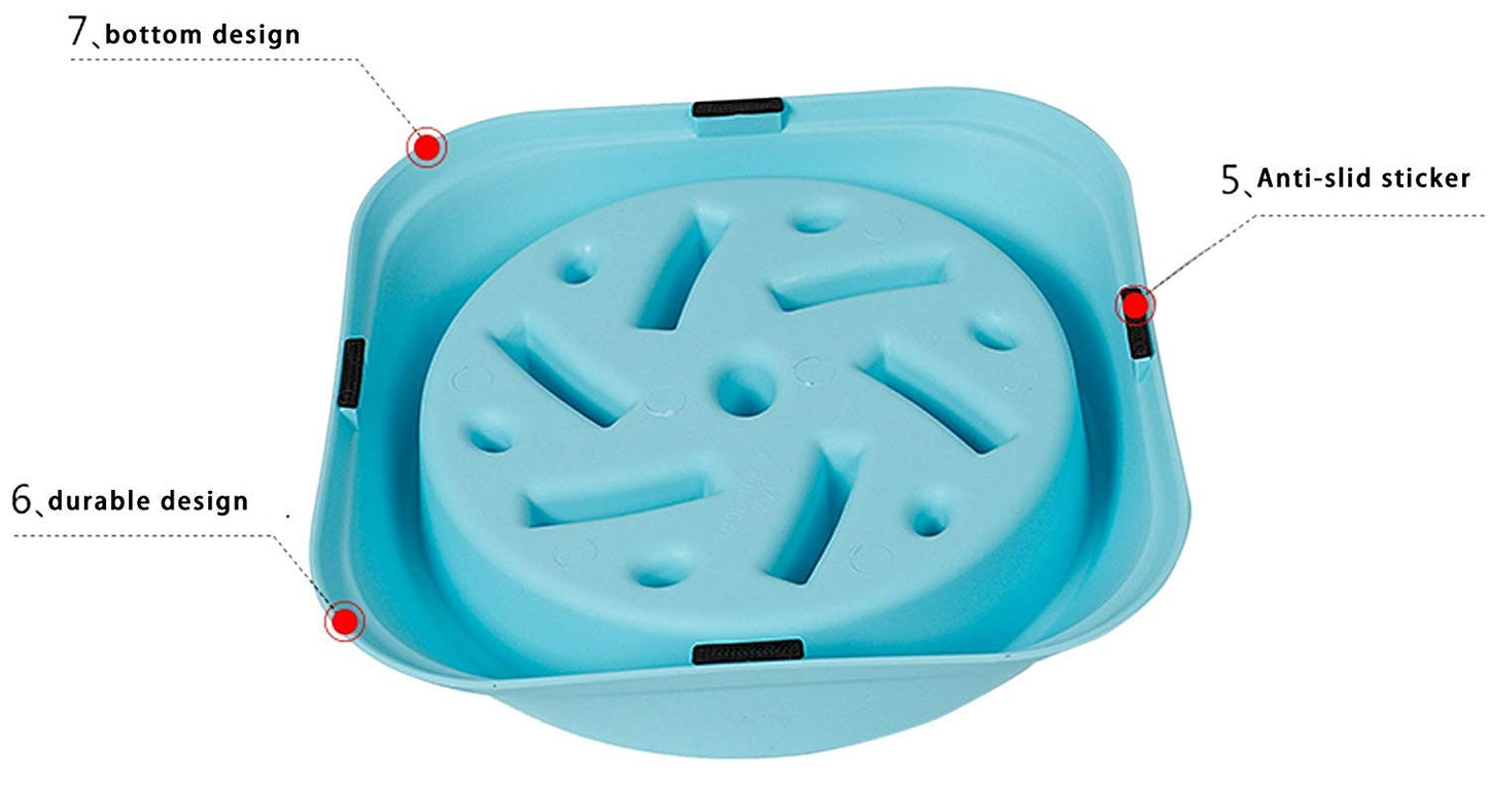 Dog Food Slow Feeder Plastic Bowl BLUE
