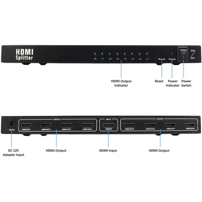 1x8 HDTV Splitter Video Distributor 1080P 3D