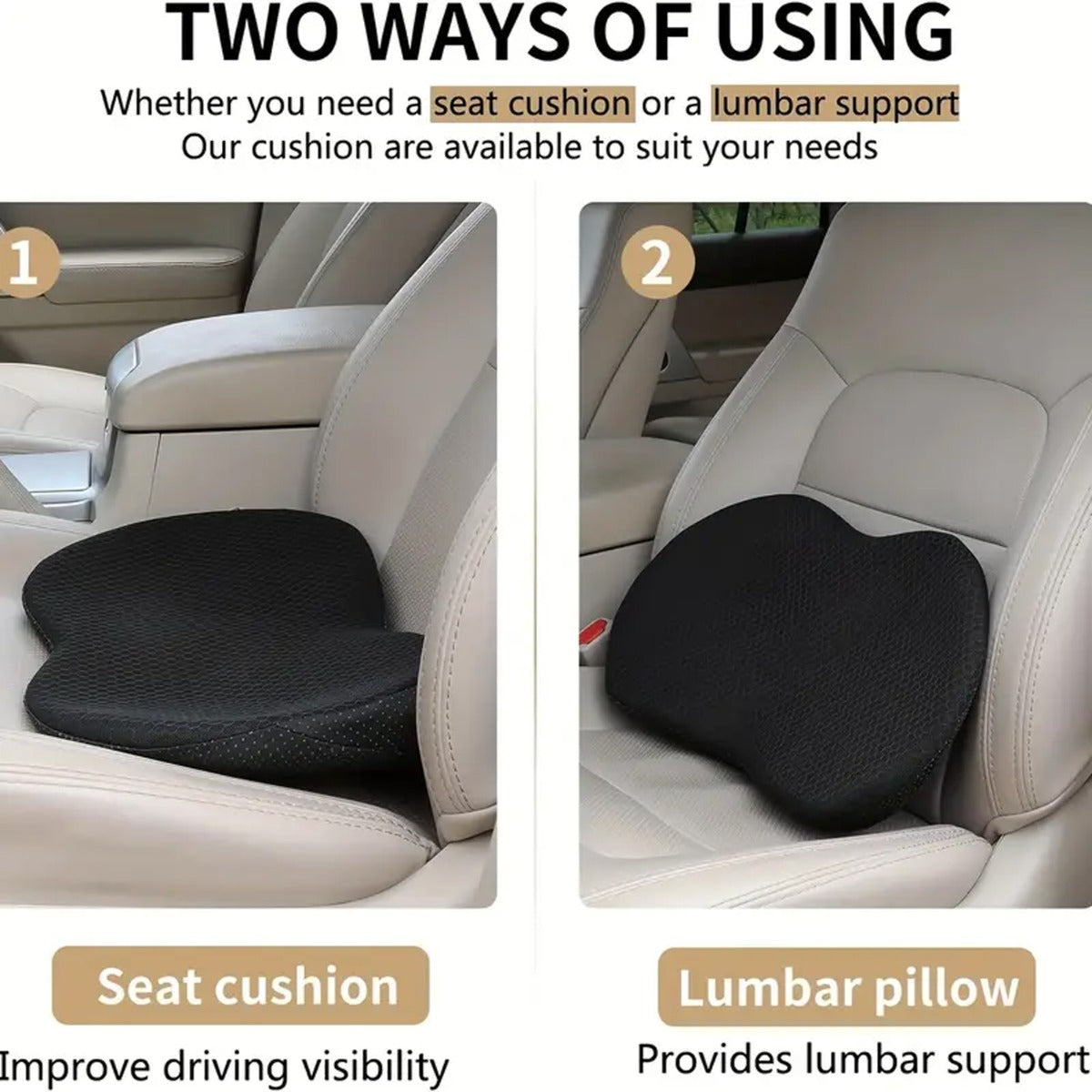 "Memory Foam Car Seat Cushion, Suitable For Long-distance Car Driver Seats BLACK "