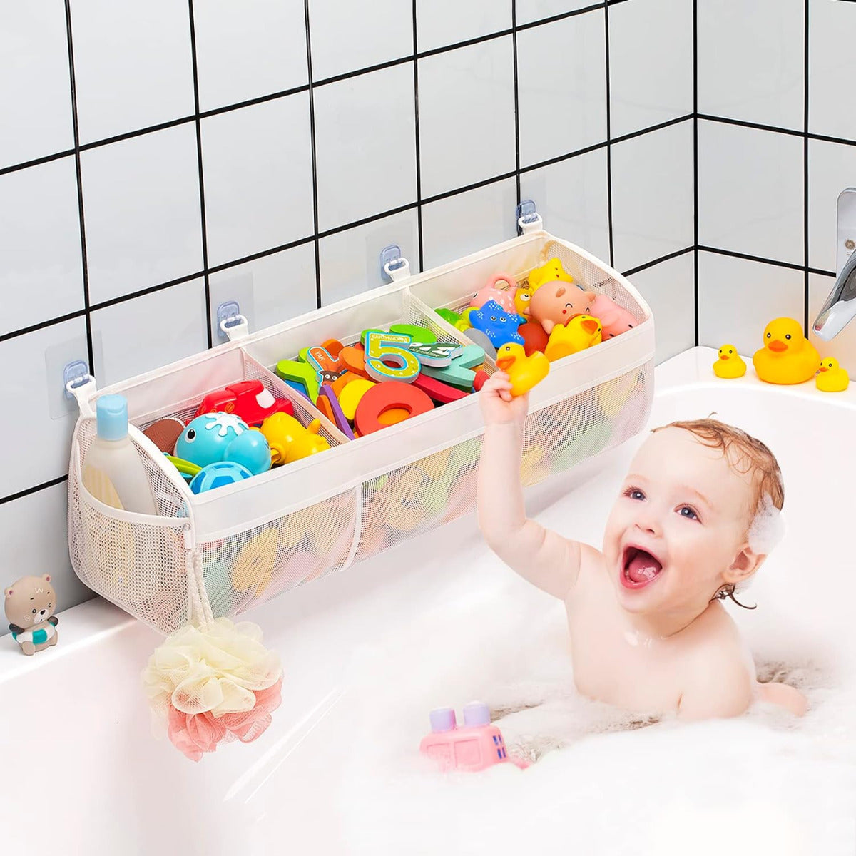 Store & Arrange Rack Hanging Mesh Bag Bath Toy Cleaning Bag
