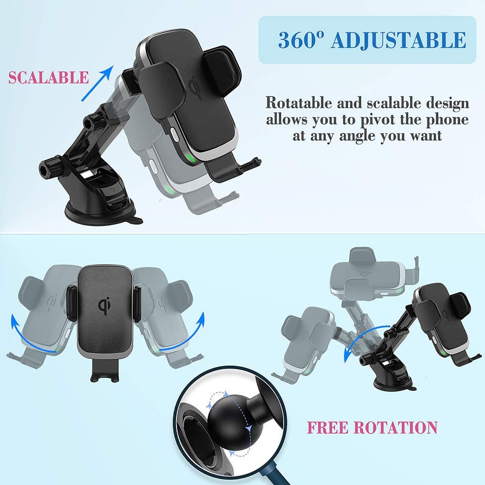 15W Fast Wireless Car Charger Vent Mount with CLIP AND SUCKING DISC