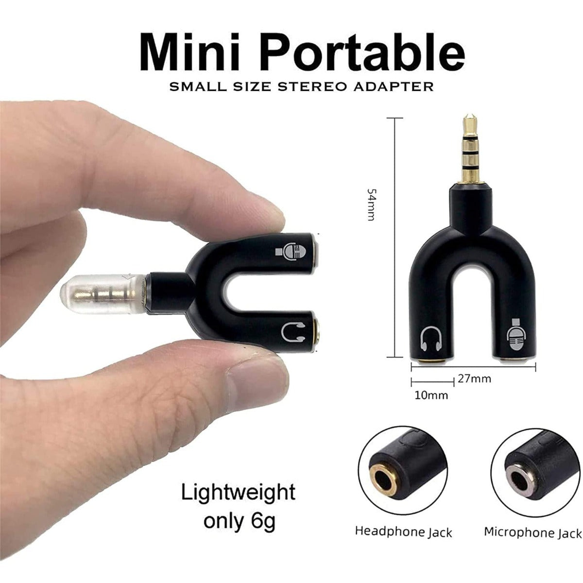 3.5mm Stereo Splitter Audio to Mic Headset Jack Plug Y Adapter